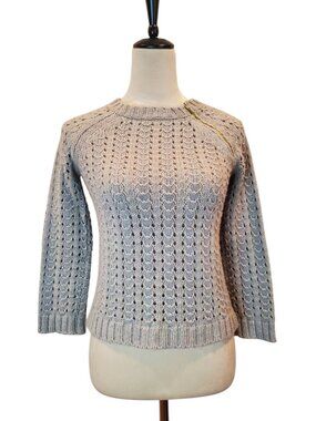 FREE PEOPLE Knit Sweater Pointelle Open Weave Wool Blend in Gray